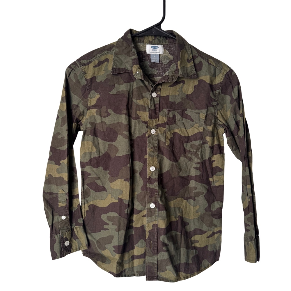 Old Navy Boys Camouflage Button-Down‎ Shirt in Green & Brown